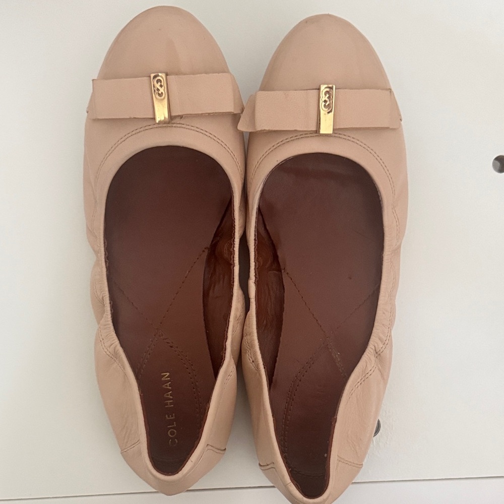 Cole Haan Women's Beige Loafers with Gold Accent